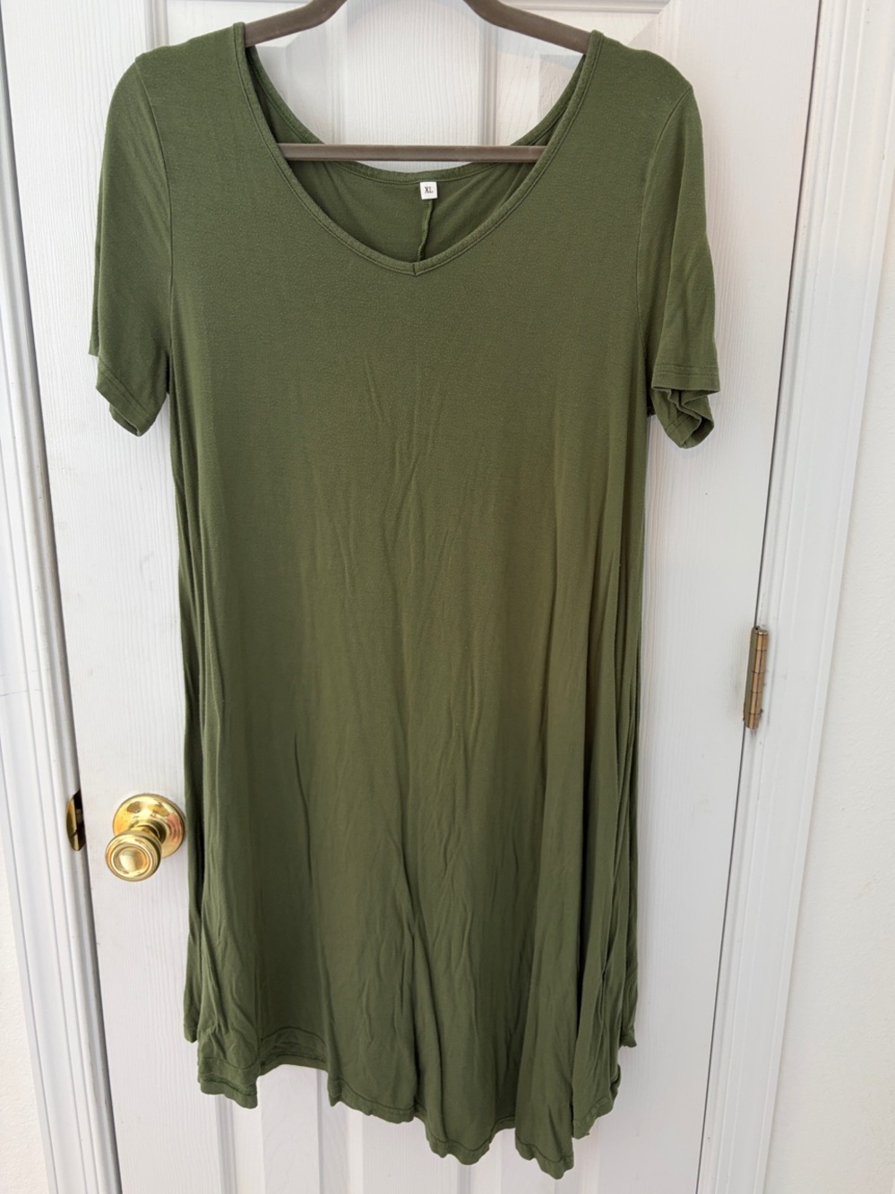 Amazon Olive Green Asymmetrical V-Neck Short Sleeve T-Shirt Dress